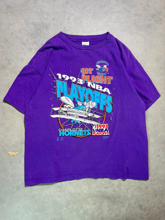 1993 Charlotte Hornets Vintage Purple Salem Sportswear 1st Flight NBA Playoffs Tee (XL)