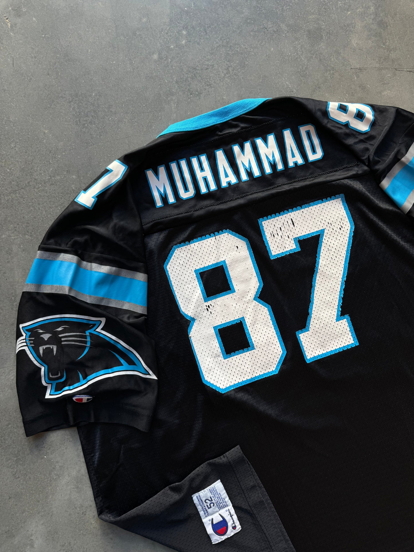 90’s Carolina Panthers Muhsin Muhammad Vintage Champion Black NFL Jersey (52/XXL)