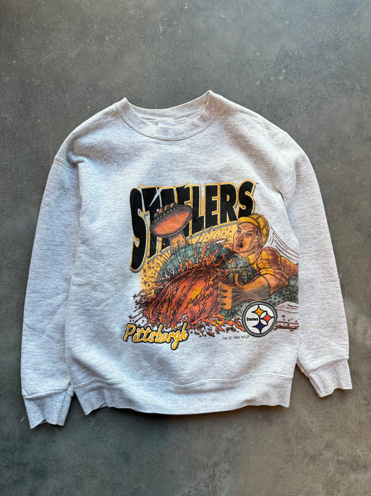 1994 Pittsburgh Steelers Vintage Salem Sportswear Realistic Steel Worker NFL Crewneck (Small)