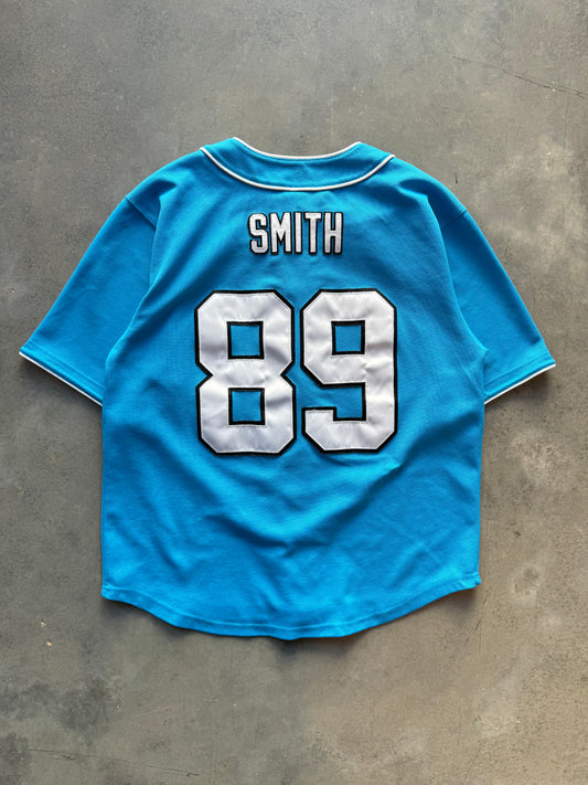 00’s Carolina Panthers Steve Smith Electric Blue Vintage NFL Crossover Baseball Jersey (Medium)