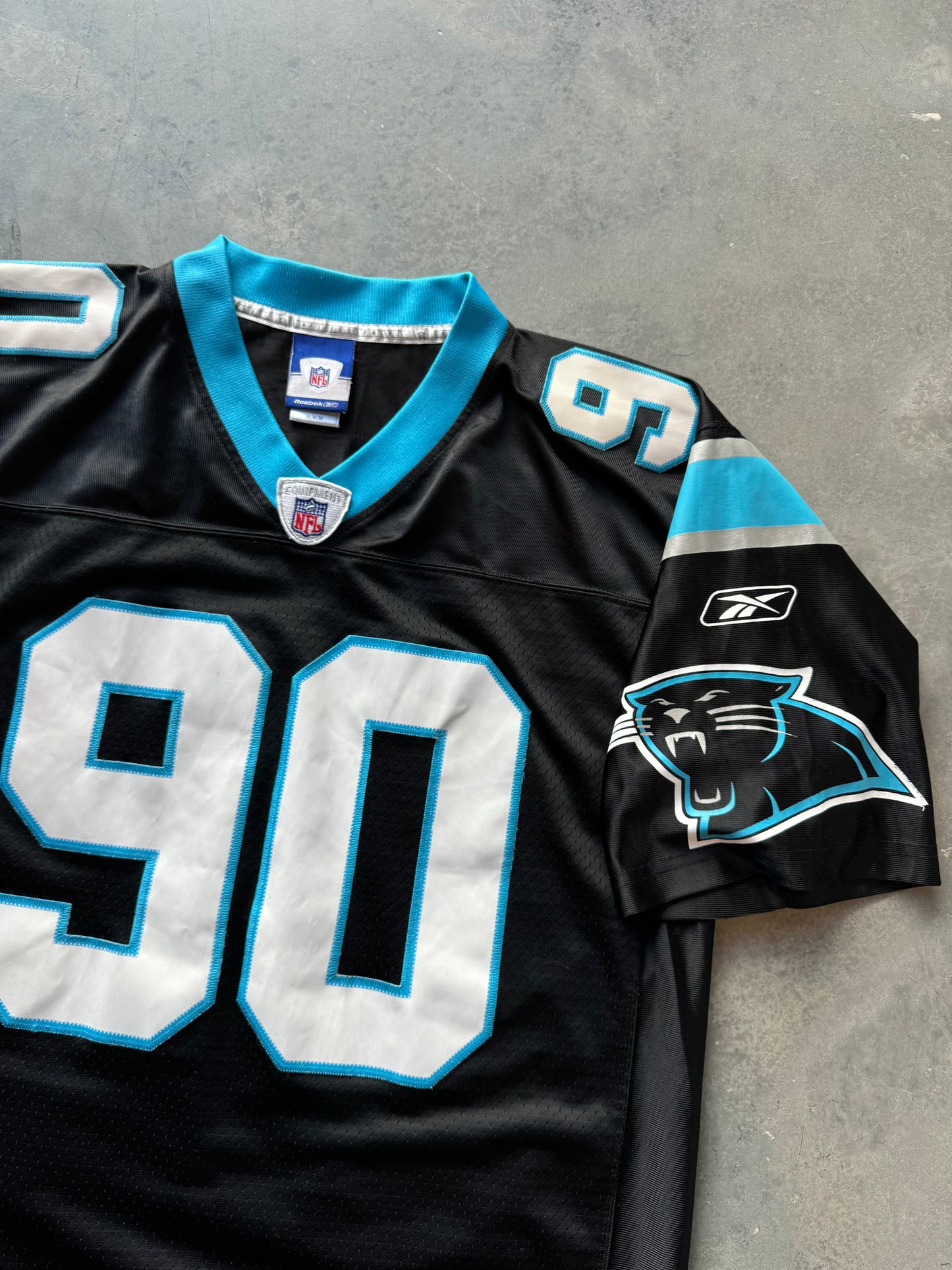 00’s Carolina Panthers Julius Peppers Vintage Black Reebok Swingman NFL Stitched Jersey (Medium)