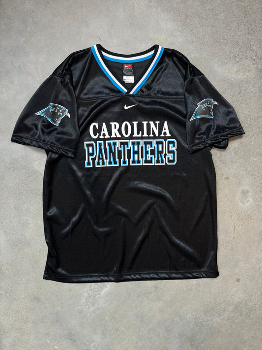 90’s Carolina Panthers Vintage Black Nike Soccer Style Mesh NFL Jersey (Medium)