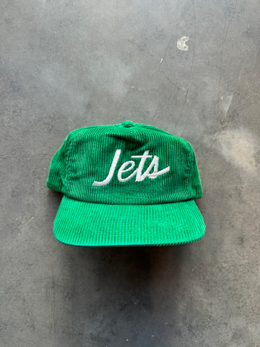 80’s New York Jets Vintage Green Sports Specialties Script NFL Corduroy Zip Back Hat (OSFA)