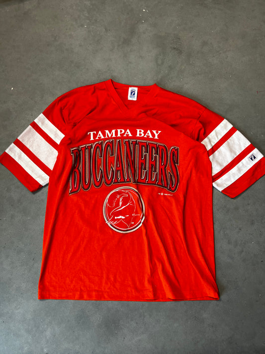 1992 Tampa Bay Buccaneers Creamsicle Spellout Logo Vintage NFL Jersey Tee (XL)