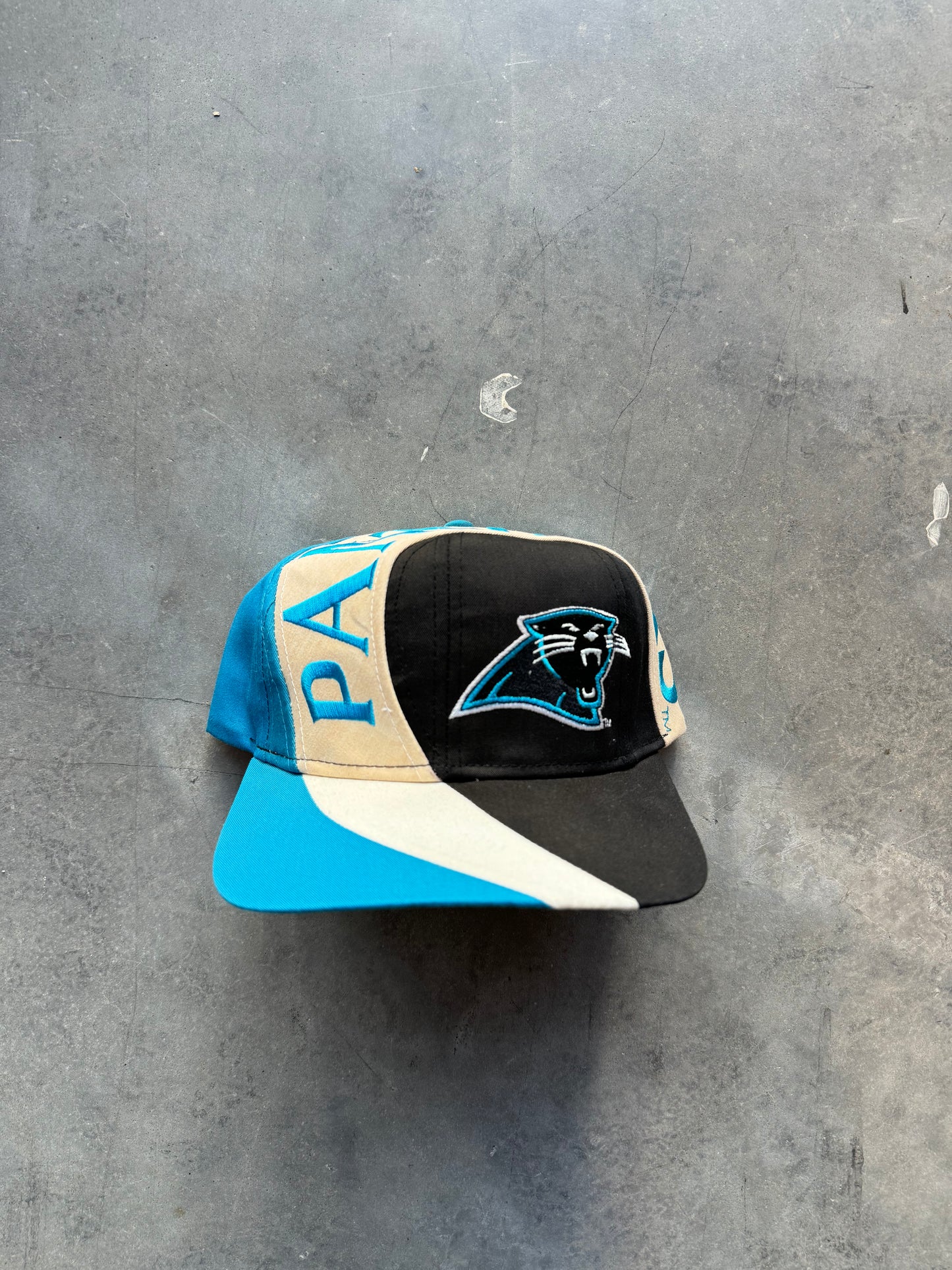 90’s Carolina Panthers Vintage Eastport Highway Embroidered NFL Snapback Hat (OSFA)