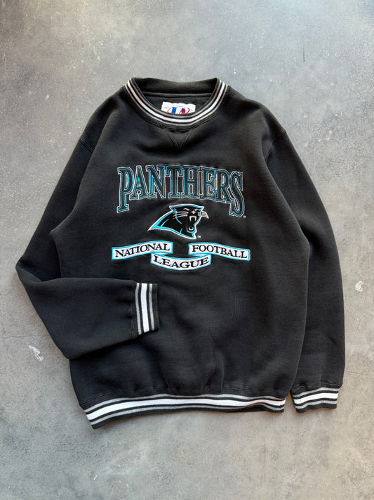 90’s Carolina Panthers Vintage Logo Athletic Ultra Heavyweight Embroidered Contrast Ribbed NFL Crewneck (Large)