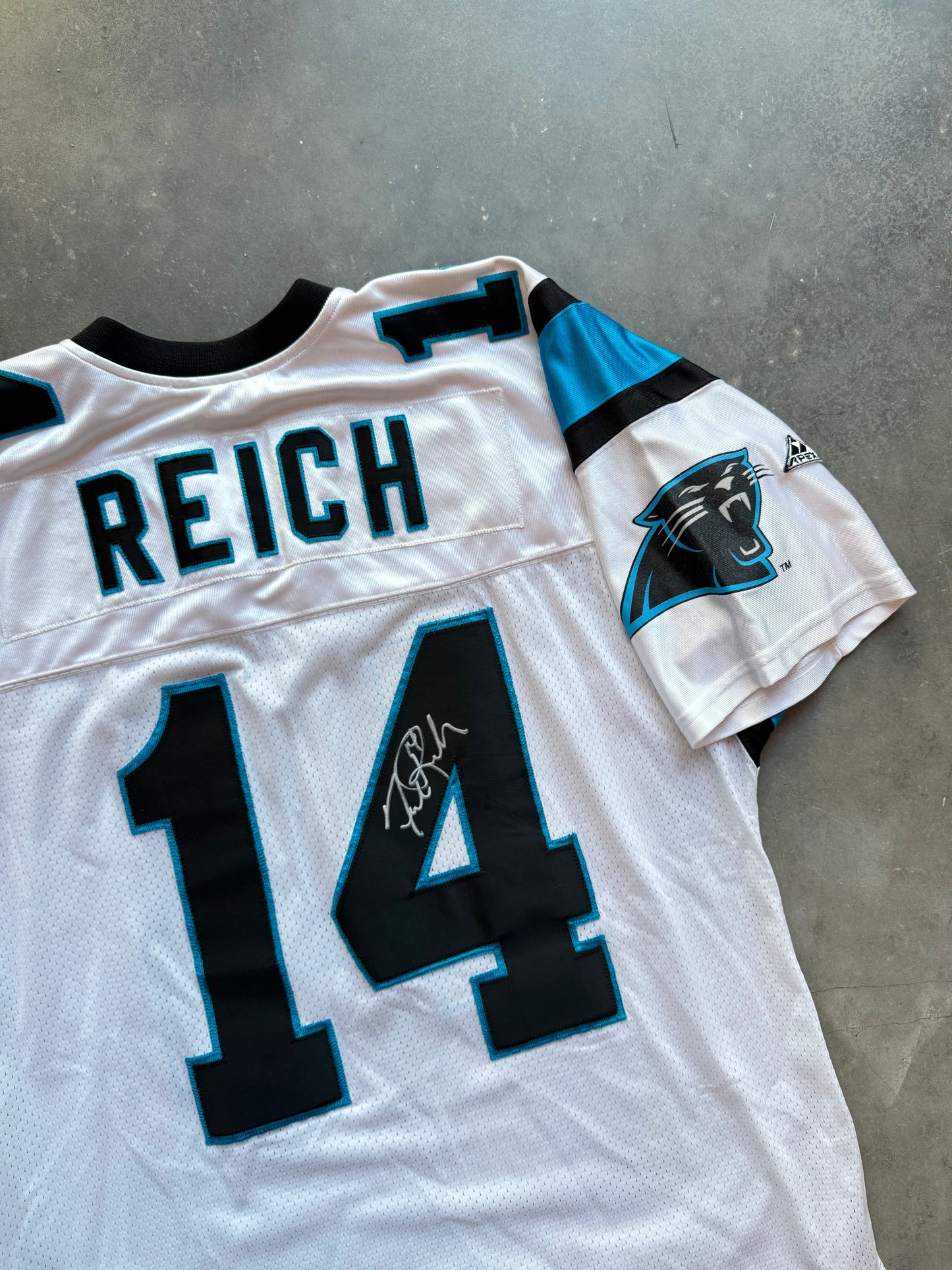 1995 Carolina Panthers Frank Reich Vintage Inaugural Season White Apex One NFL Jersey - Deadstock & Signed (XL)