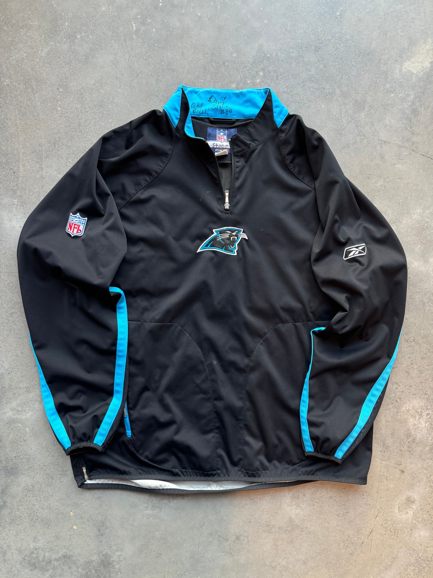 00’s Carolina Panthers Vintage Reebok Cat Scratch Font Half Zip NFL Pullover (XL)