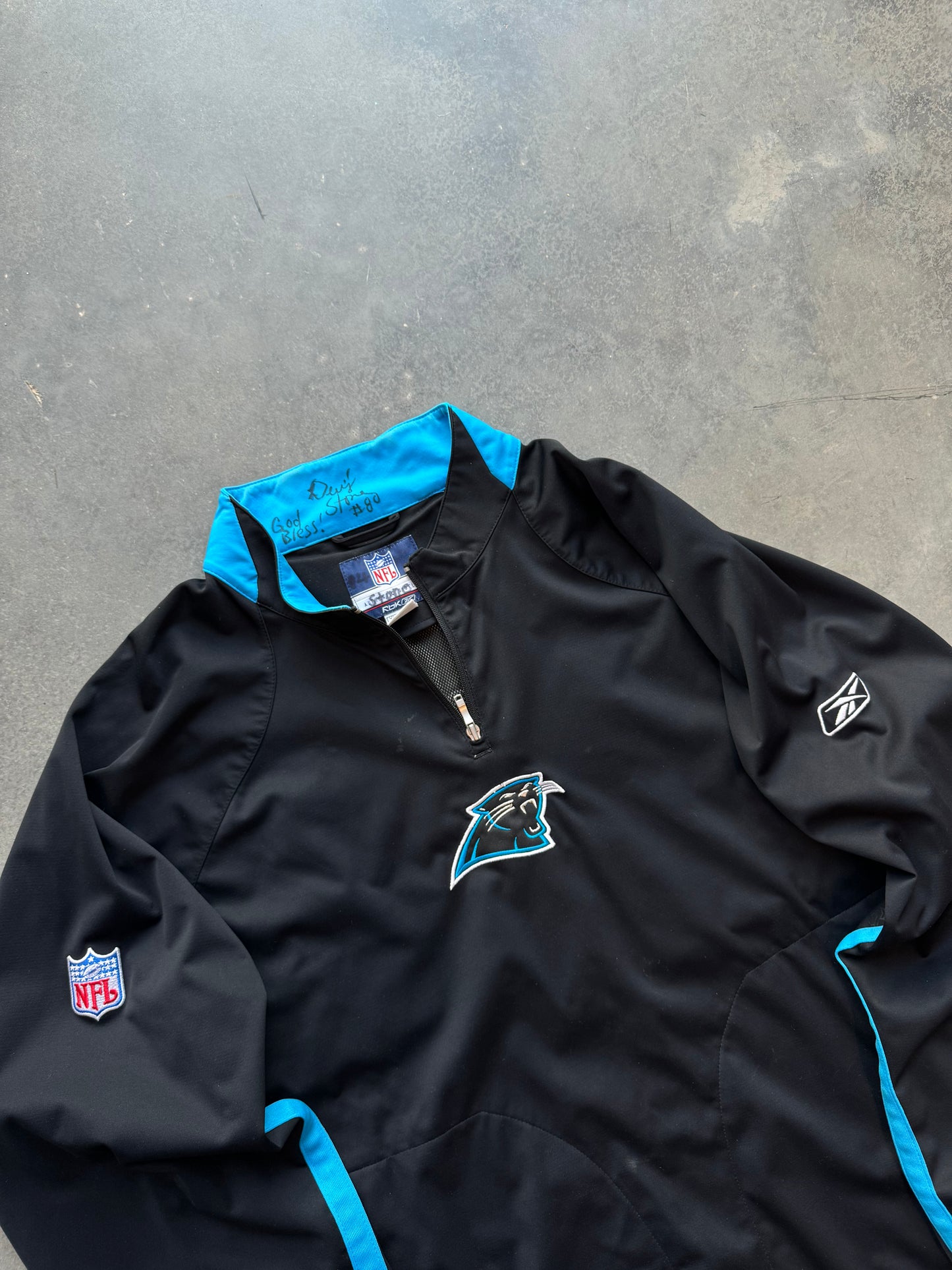 00’s Carolina Panthers Vintage Reebok Cat Scratch Font Half Zip NFL Pullover (XL)