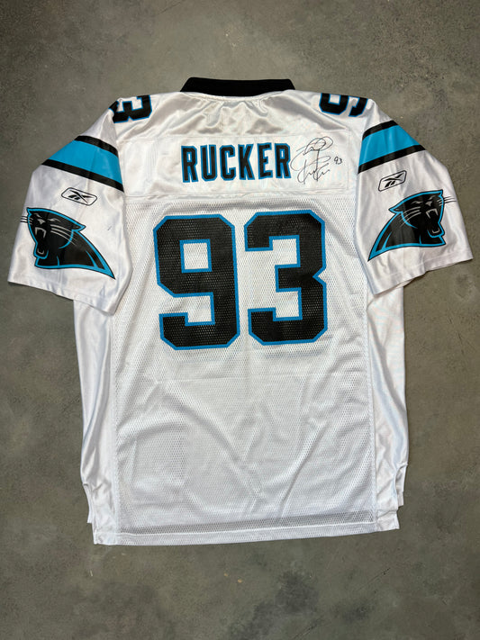 00’s Carolina Panthers Mike Rucker Vintage White Reebok NFL Jersey - Deadstock & Signed (Large)