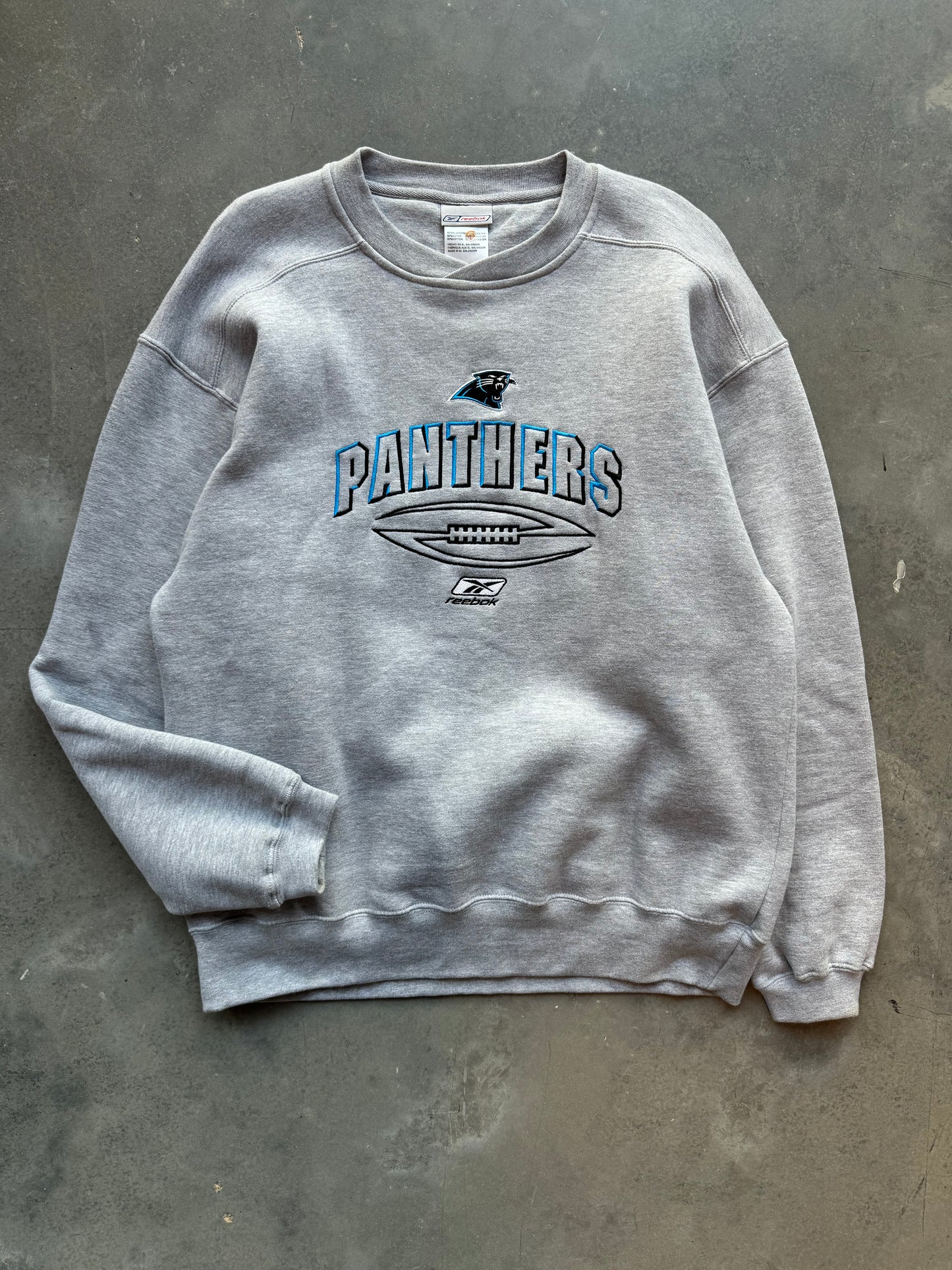 00’s Carolina Panthers Vintage Grey Reebok Heavyweight Embroidered NFL Crewneck (Large)