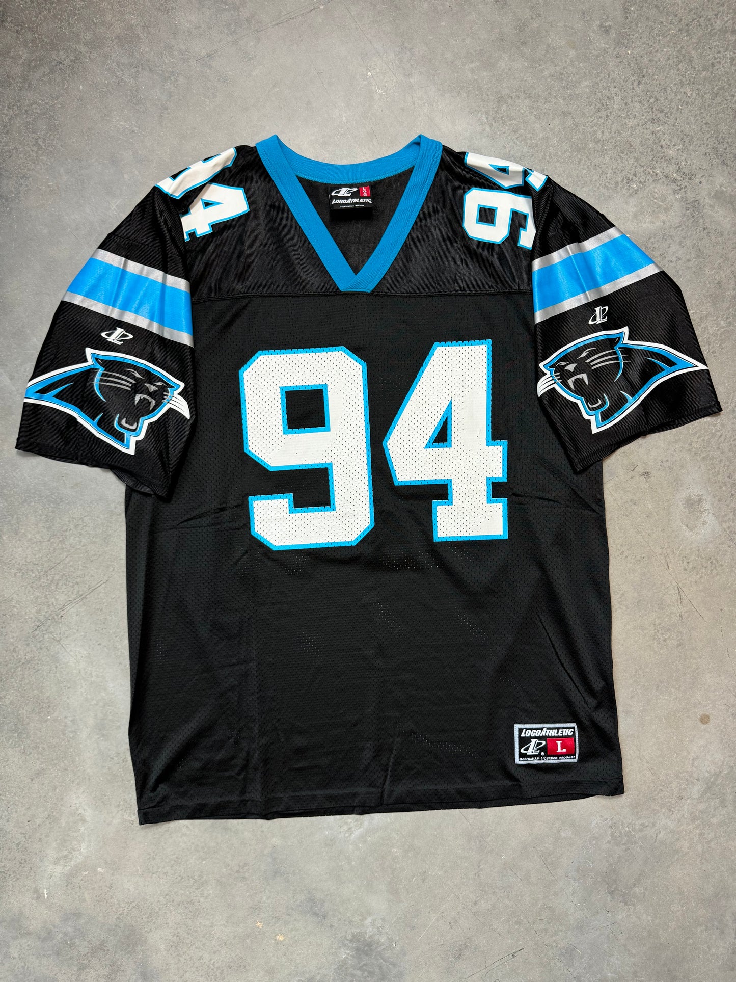90’s Carolina Panthers Sean Gilbert Vintage Black Logo Athletic NFL Jersey - Deadstock (Large)