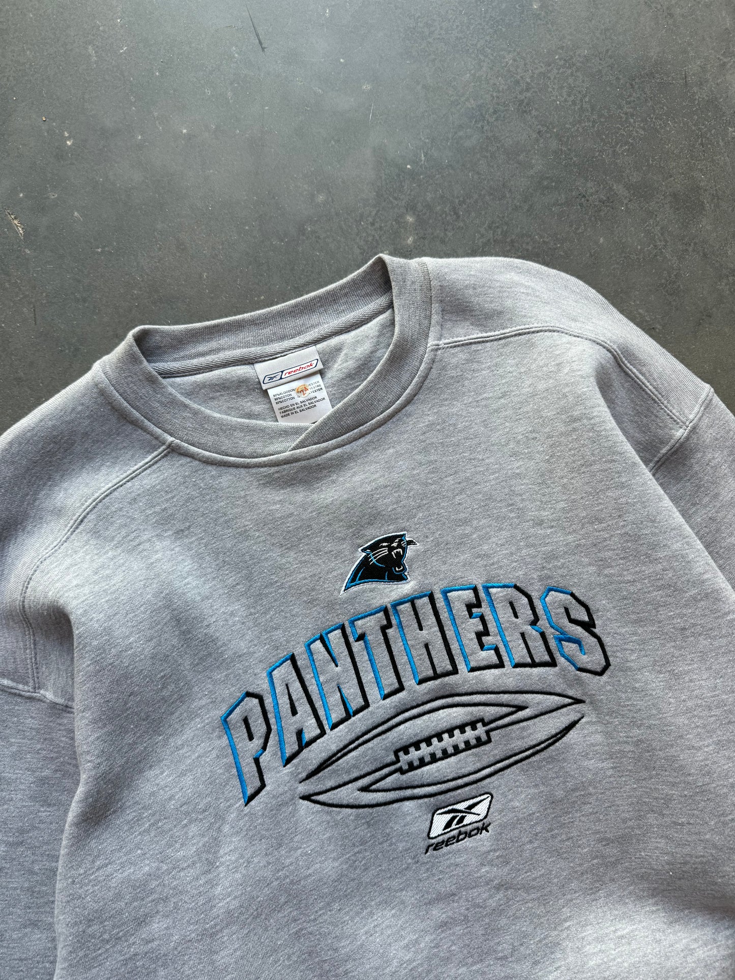 00’s Carolina Panthers Vintage Grey Reebok Heavyweight Embroidered NFL Crewneck (Large)