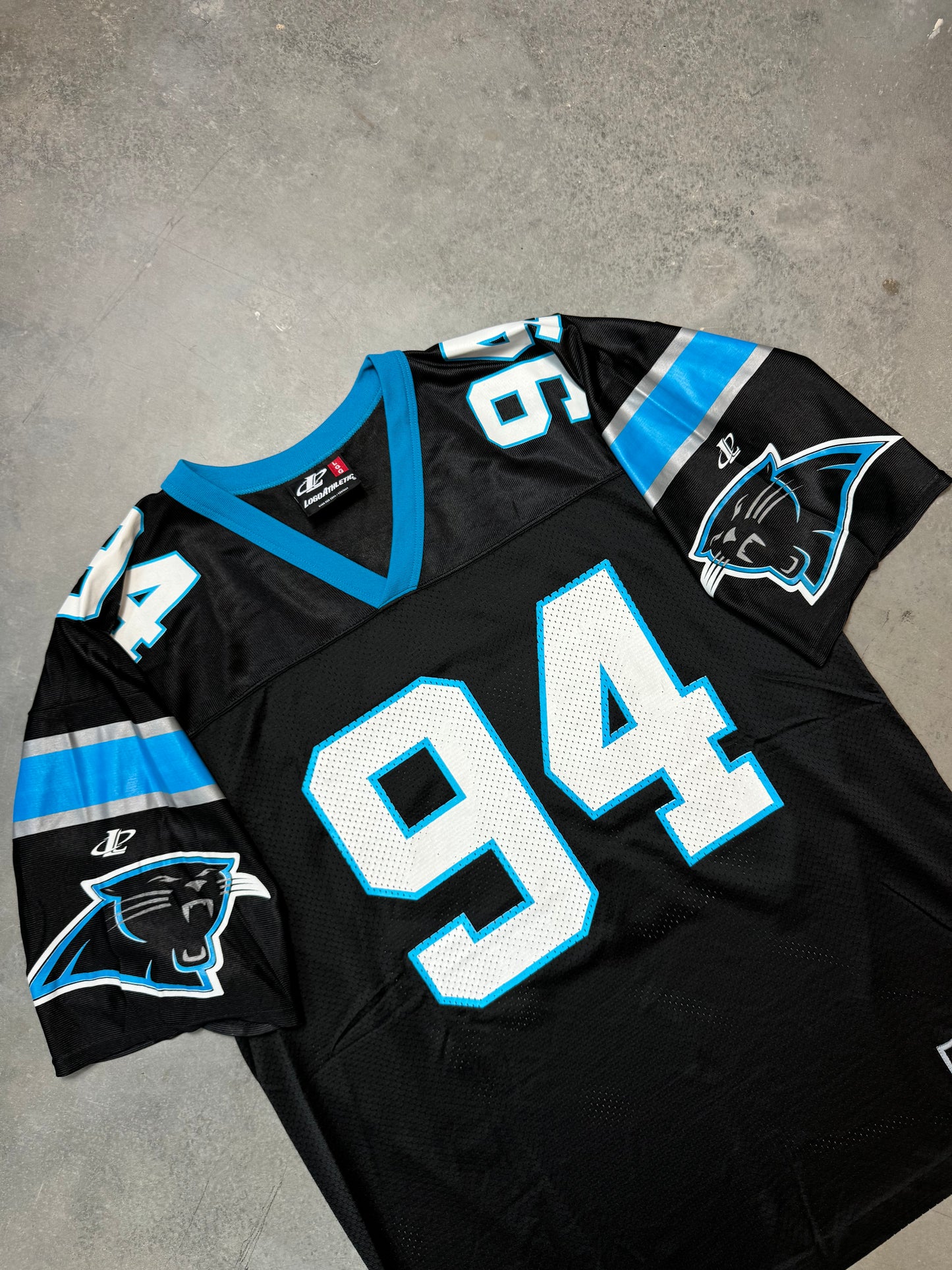 90’s Carolina Panthers Sean Gilbert Vintage Black Logo Athletic NFL Jersey - Deadstock (Large)