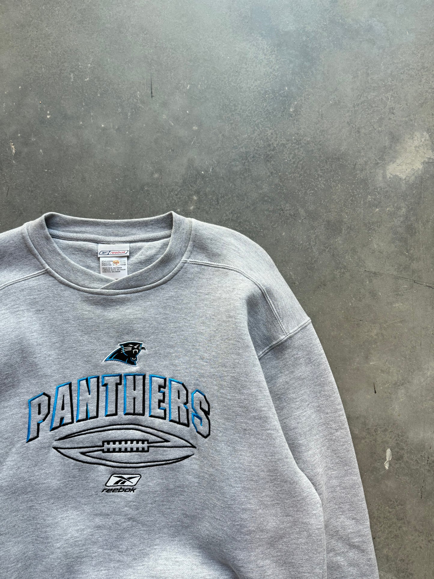 00’s Carolina Panthers Vintage Grey Reebok Heavyweight Embroidered NFL Crewneck (Large)