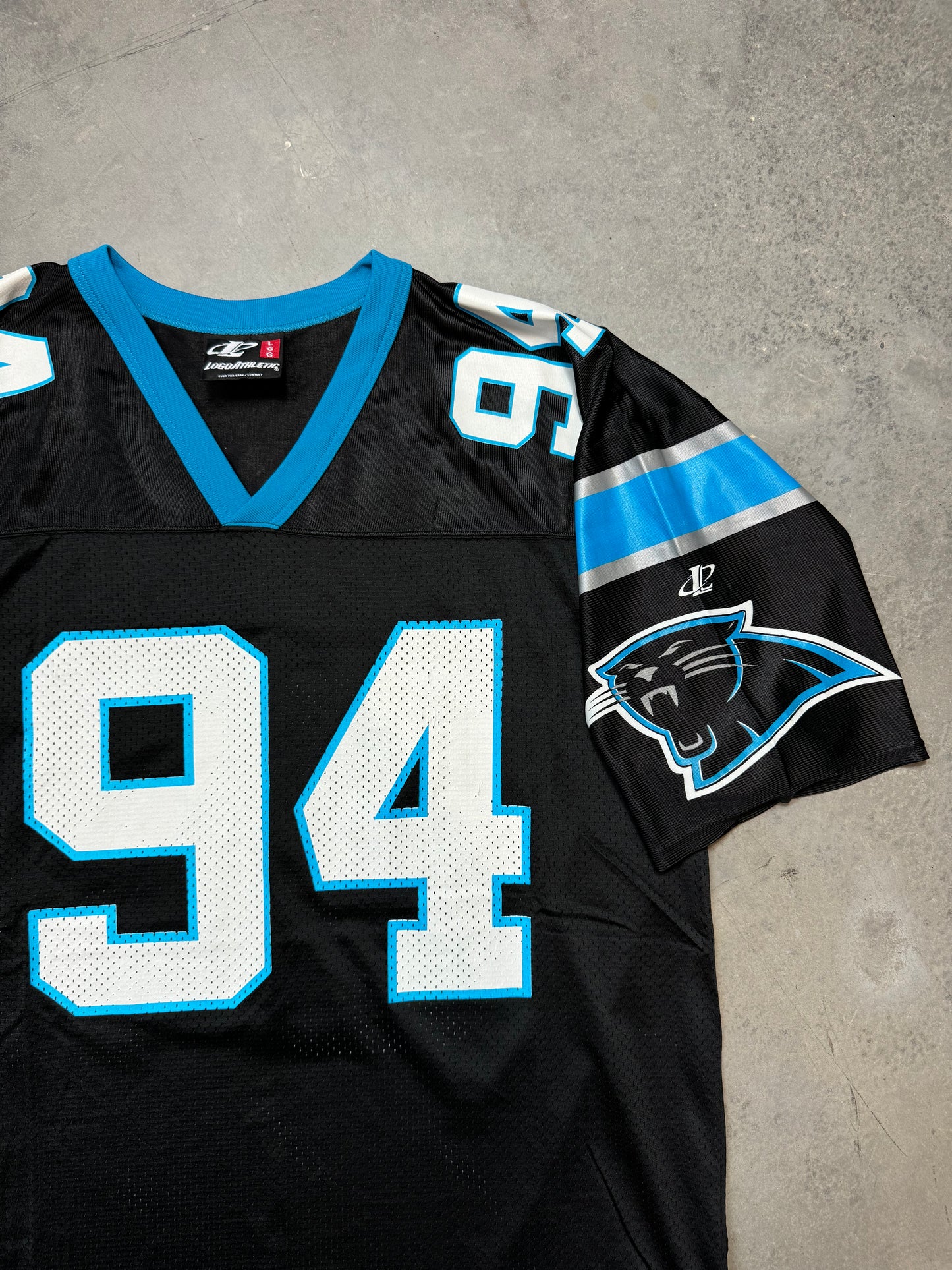 90’s Carolina Panthers Sean Gilbert Vintage Black Logo Athletic NFL Jersey - Deadstock (Large)