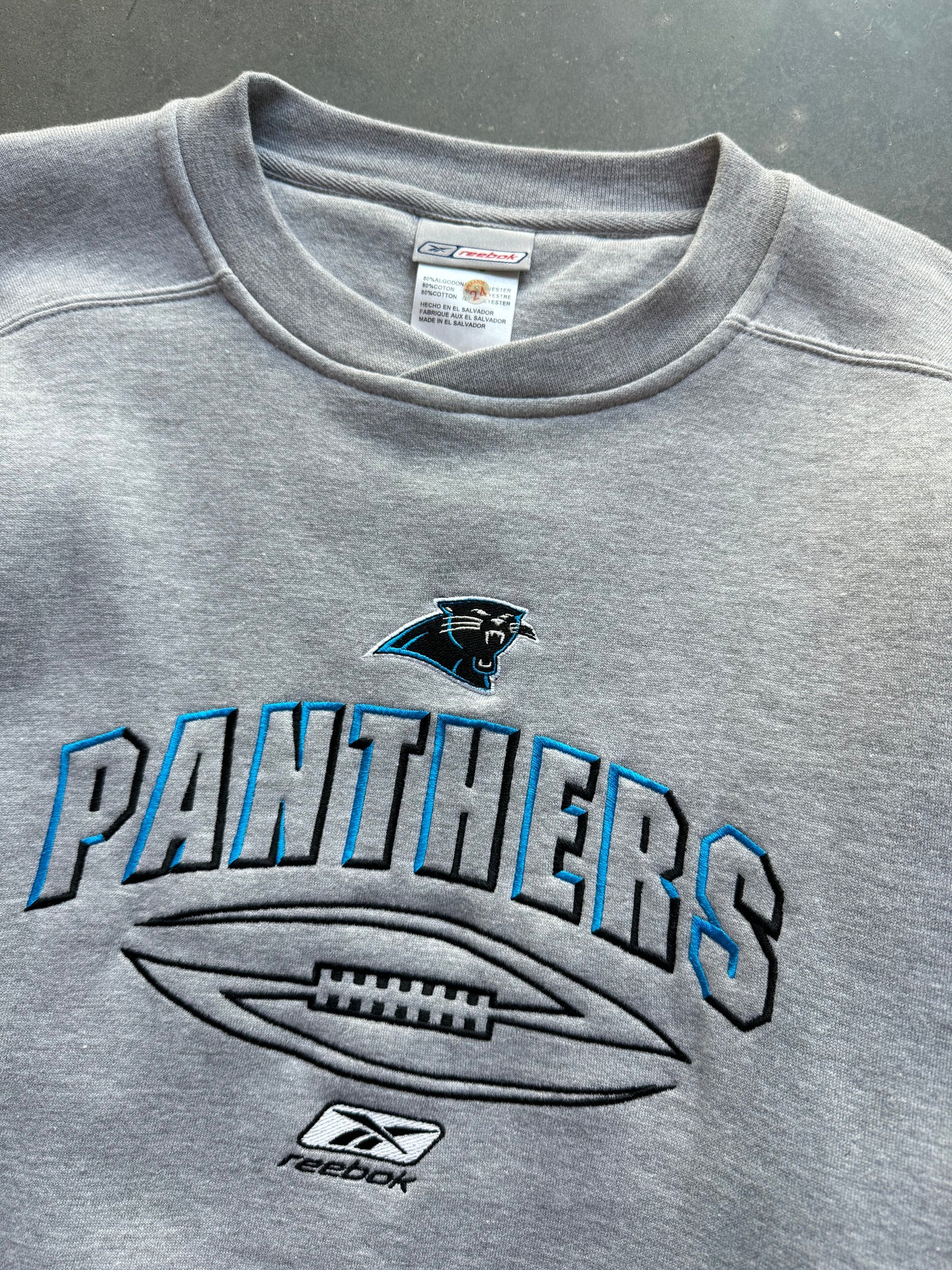 00’s Carolina Panthers Vintage Grey Reebok Heavyweight Embroidered NFL Crewneck (Large)