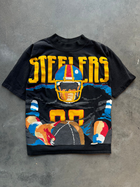 1989 Pittsburgh Steelers Vintage Puff Print Realistic Player Big Logo NFL Tee (Small)