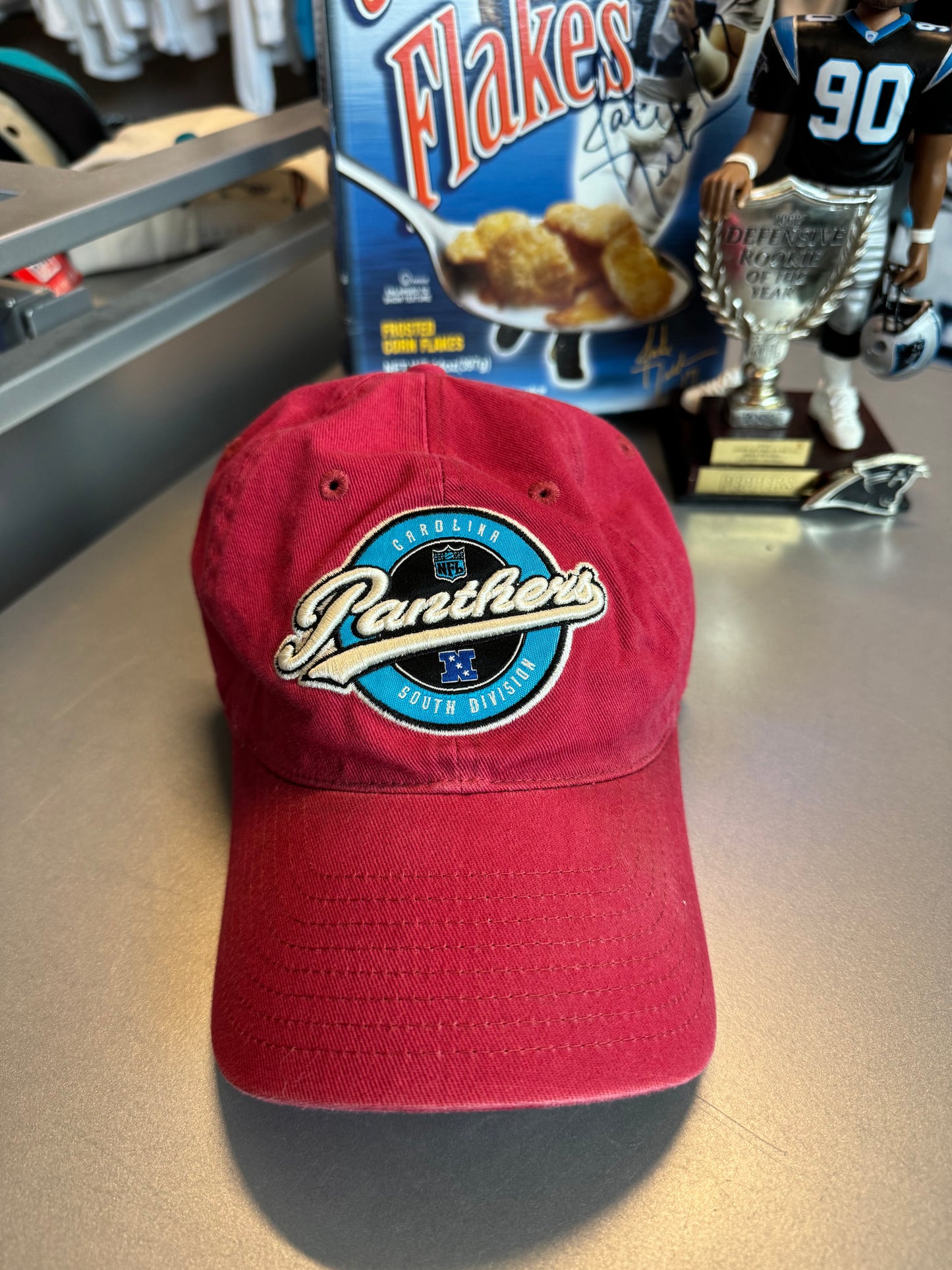 00’s Carolina Panthers Vintage Red Reebok Script Spellout NFL Strapback Hat (OSFA)