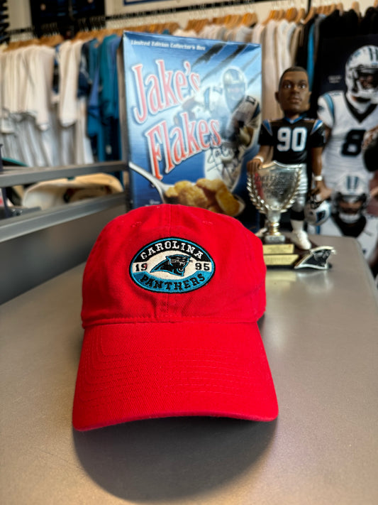 00’s Carolina Panthers Vintage Red Reebok Oval Logo NFL Strapback Hat (OSFA)
