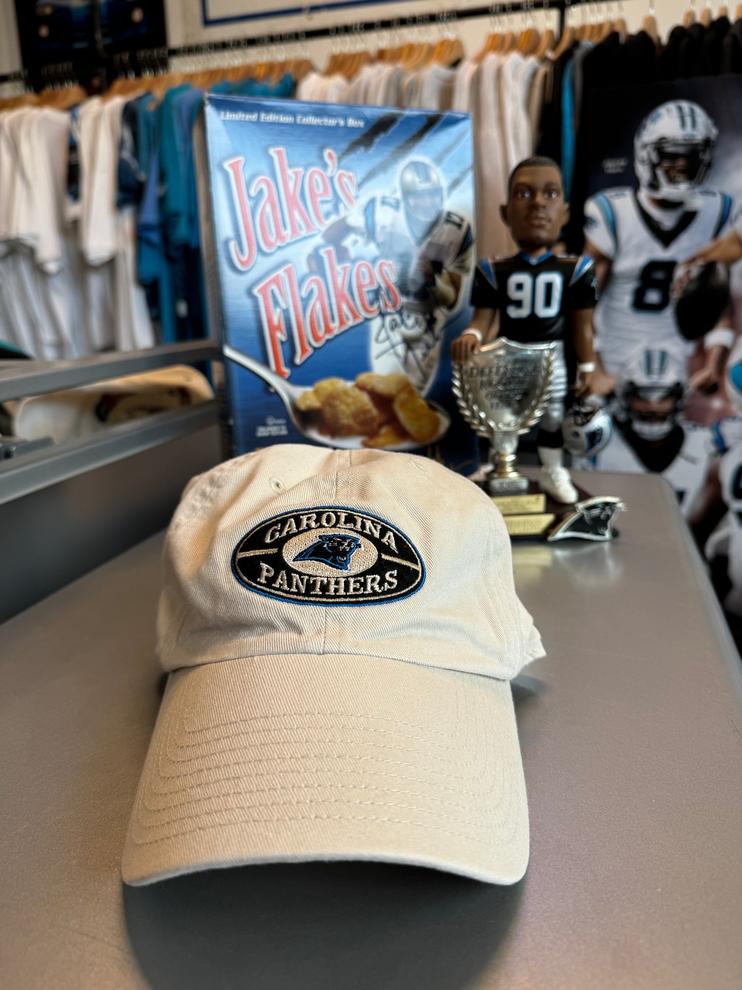 00’s Carolina Panthers Vintage Khaki Reebok Oval Logo NFL Strapback Hat (OSFA)