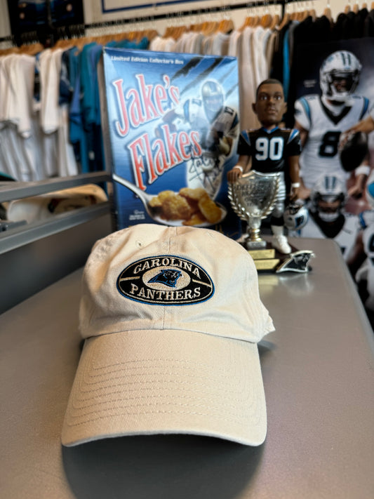 00’s Carolina Panthers Vintage Khaki Reebok Oval Logo NFL Strapback Hat (OSFA)