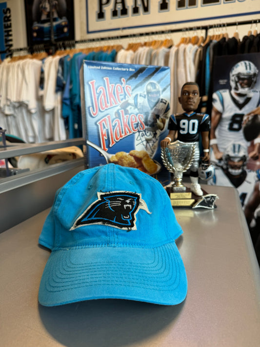 00’s Carolina Panthers Vintage Electric Blue Distressed Logo Fitted NFL Hat (L/XL)