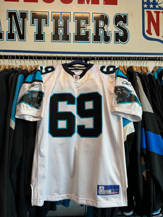 00’s Carolina Panthers Jordan Gross Vintage White Reebok Stitched Authentic Jersey - Signed (50/XL)