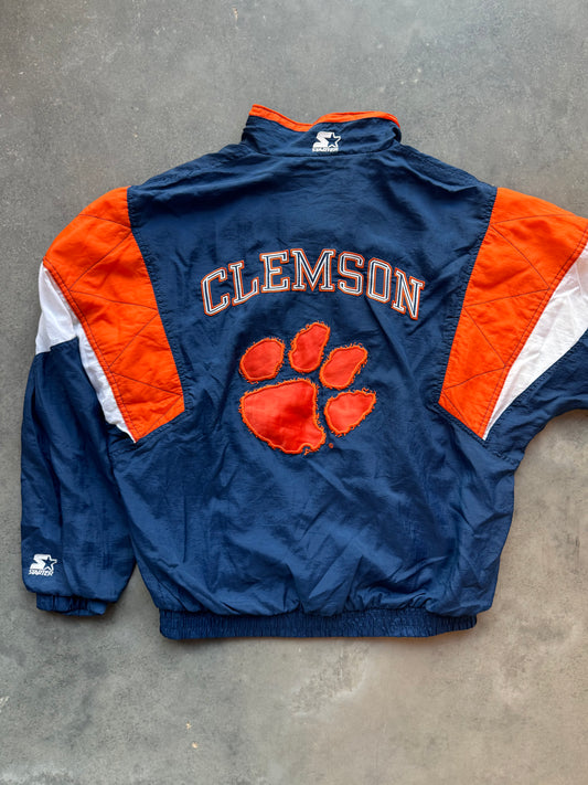 90’s Clemson Tigers Vintage Starter Colorblocked College Windbreaker Jacket (Large)