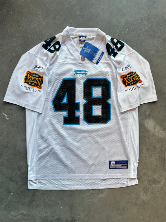 2004 Carolina Panthers Stephen Davis Super Bowl XXXVIII White Reebok NFL Jersey - Deadstock & Signed (Large)