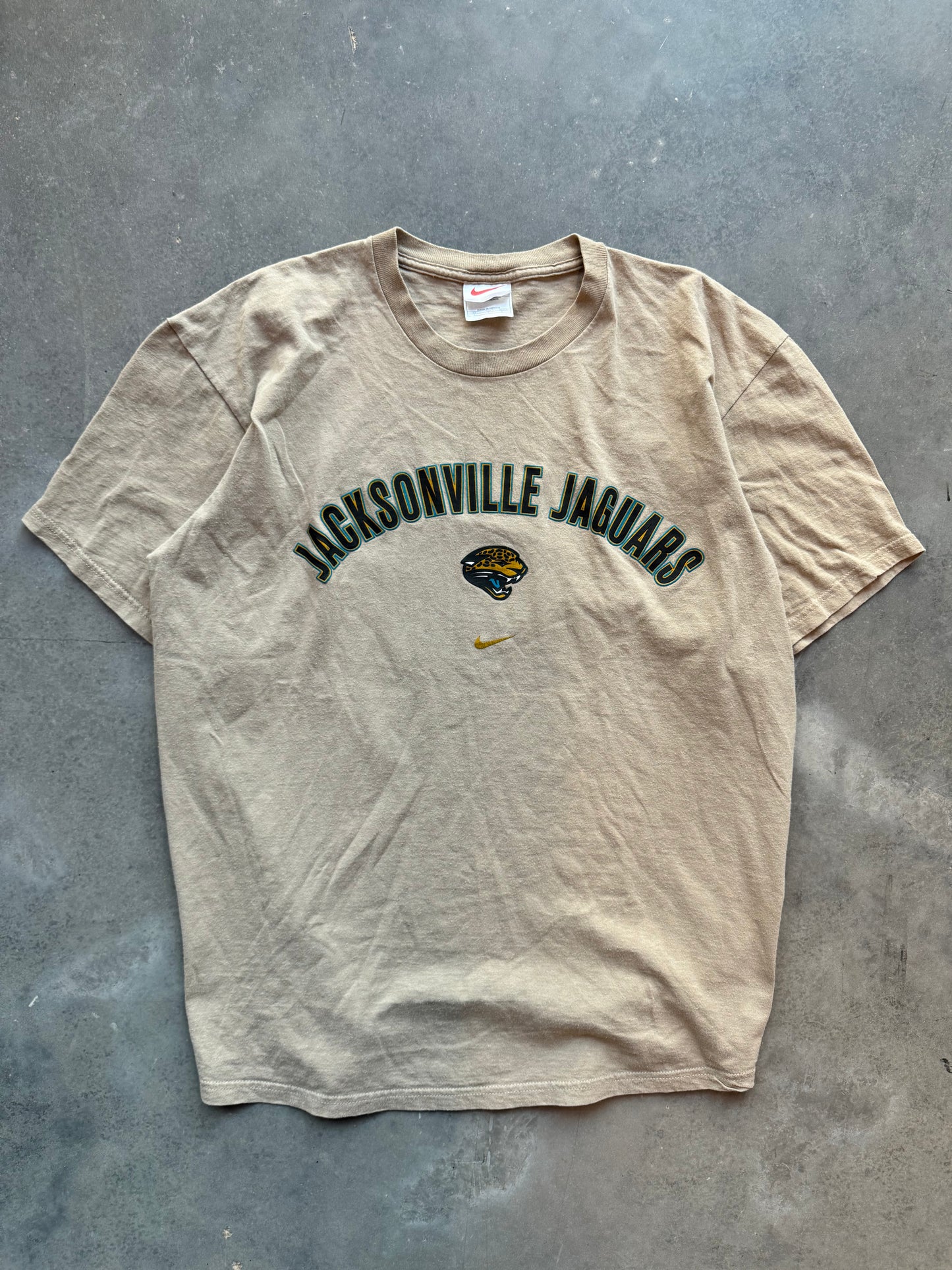 90’s Jacksonville Jaguars Vintage Nike Mini Swoosh Tan NFL Tee (Large)