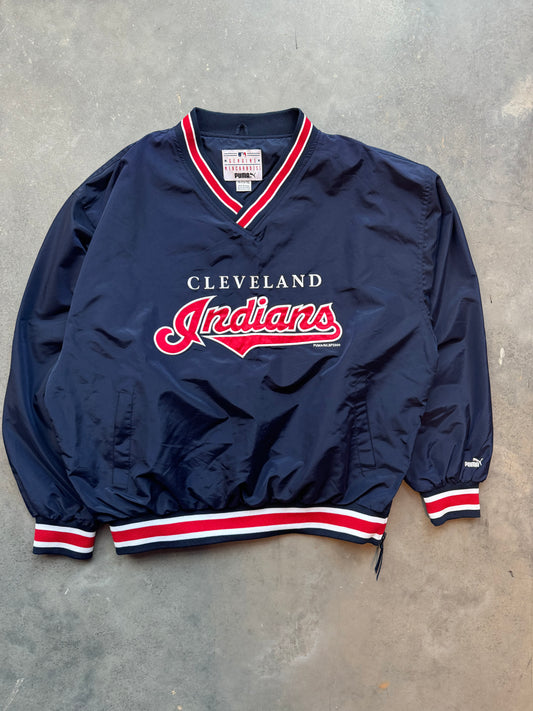 2000 Cleveland Indians Vintage Navy Puma Script Nylon MLB Pullover (XL)