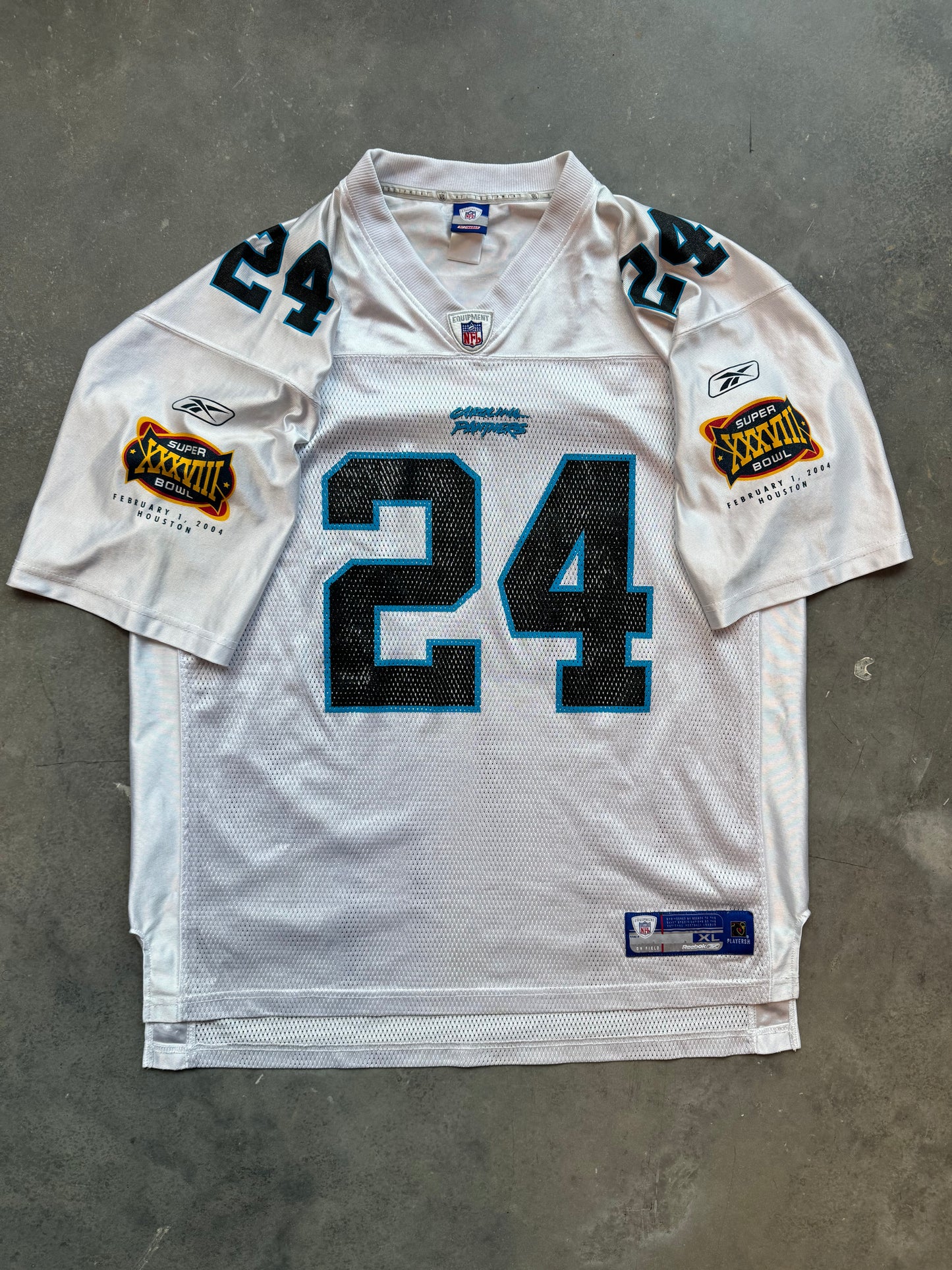 2004 Carolina Panthers Ricky Manning Vintage White Reebok Super Bowl XXXVIII NFL Jersey (XL)