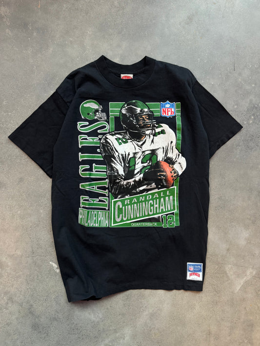 1990 Philadelphia Eagles Randall Cunningham Vintage Nutmeg Mills Kelly Green Player Card NFL Tee (Large)