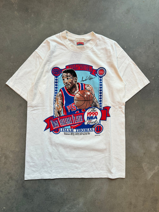 1990 Detroit Pistons Isiah Thomas Vintage Nutmeg Mills NBA Player Tee (Large)