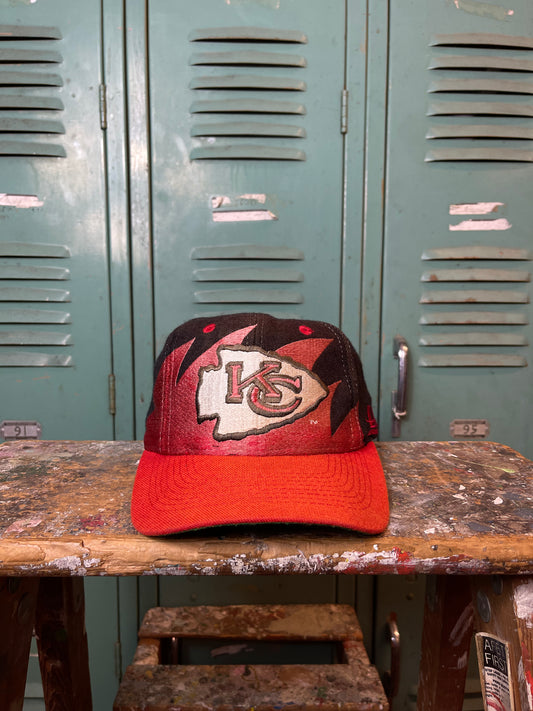 90’s Kansas City Chiefs Vintage Logo Athletic Sharktooth Wool NFL Snapback Hat - Sun Faded (OSFA)