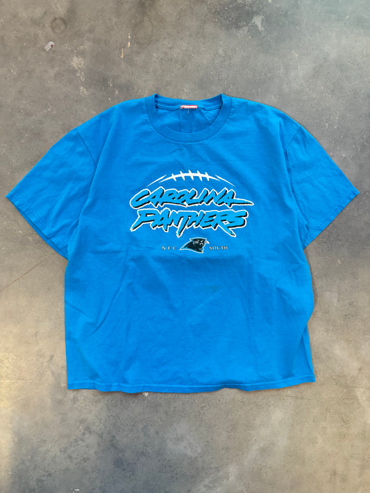 00’s Carolina Panthers Vintage Electric Blue Cat Scratch Font NFL Tee (XL)