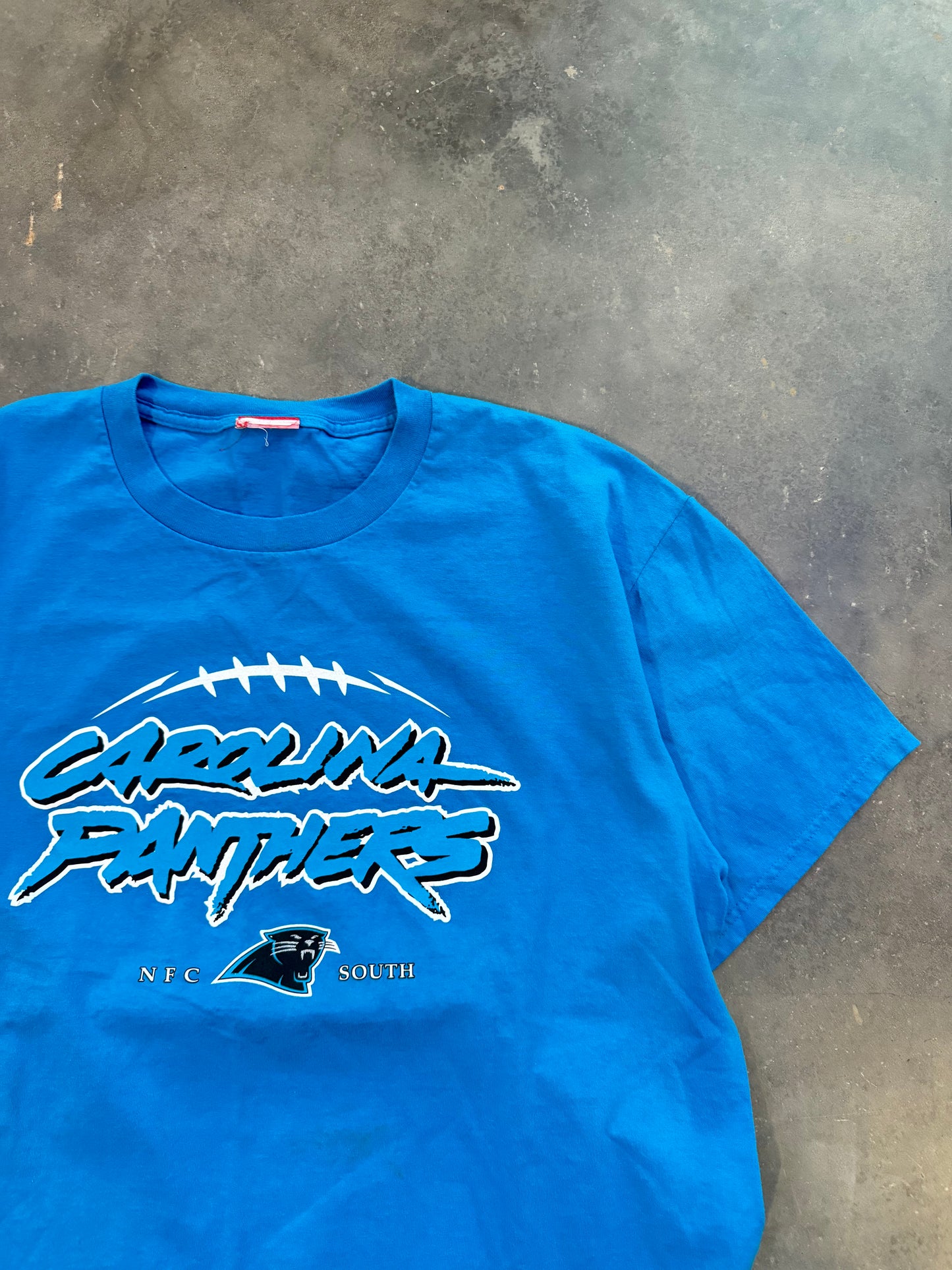 00’s Carolina Panthers Vintage Electric Blue Cat Scratch Font NFL Tee (XL)