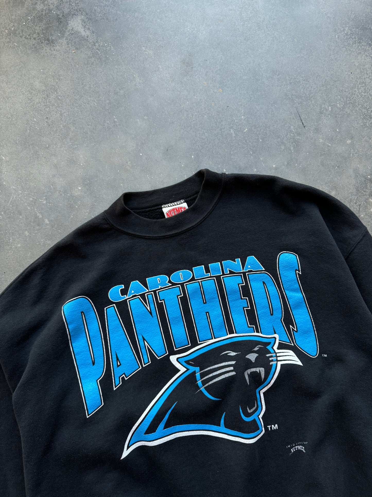 1993 Carolina Panthers Vintage Nutmeg Mills Arch Spellout Heavyweight NFL Crewneck (XL)