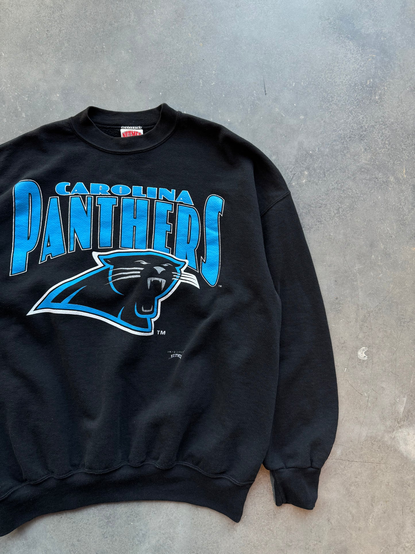 1993 Carolina Panthers Vintage Nutmeg Mills Arch Spellout Heavyweight NFL Crewneck (XL)