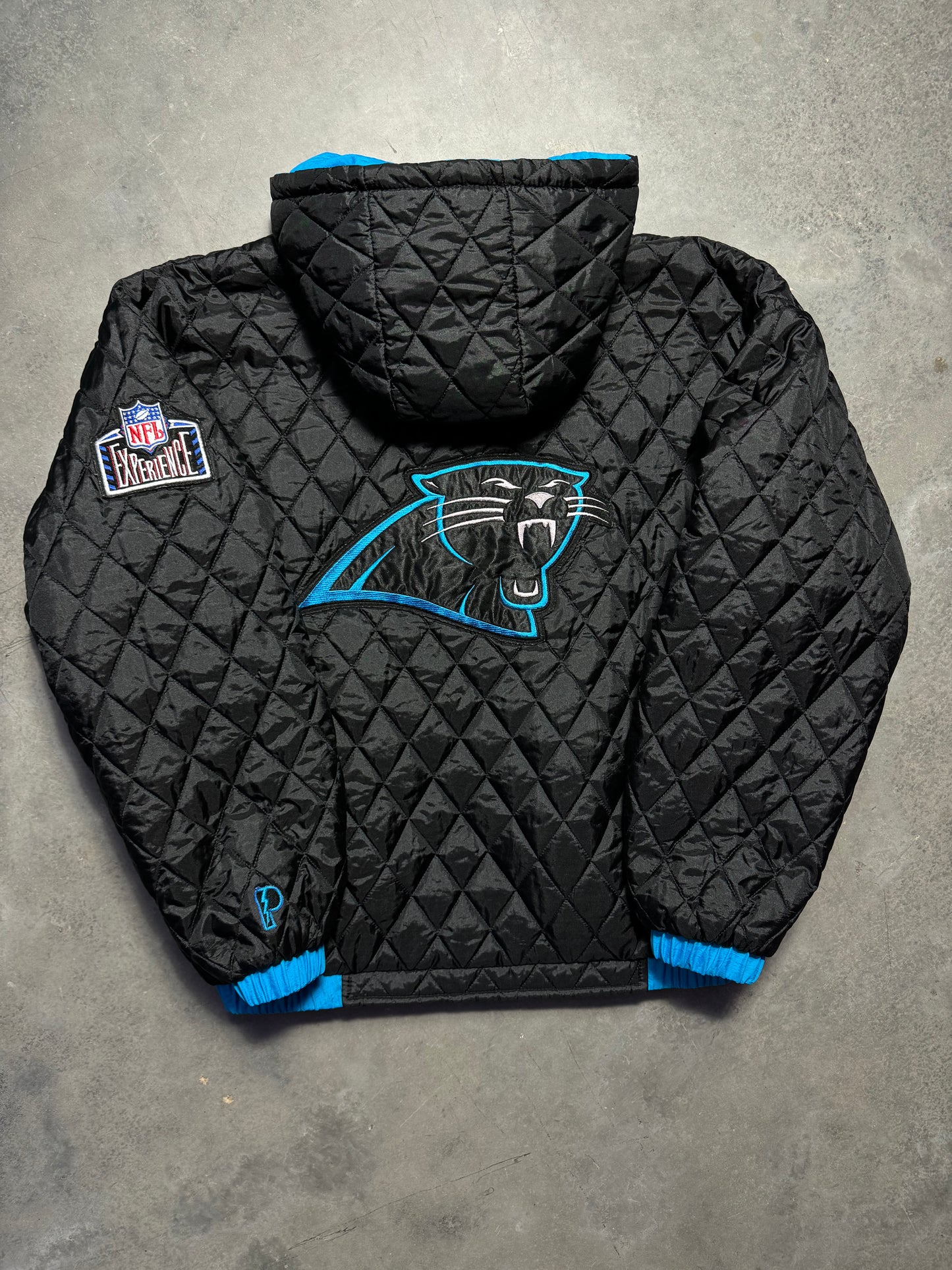 90’s Carolina Panthers Vintage Reversible Pro Player Quilted NFL Puffer Jacket (Large)