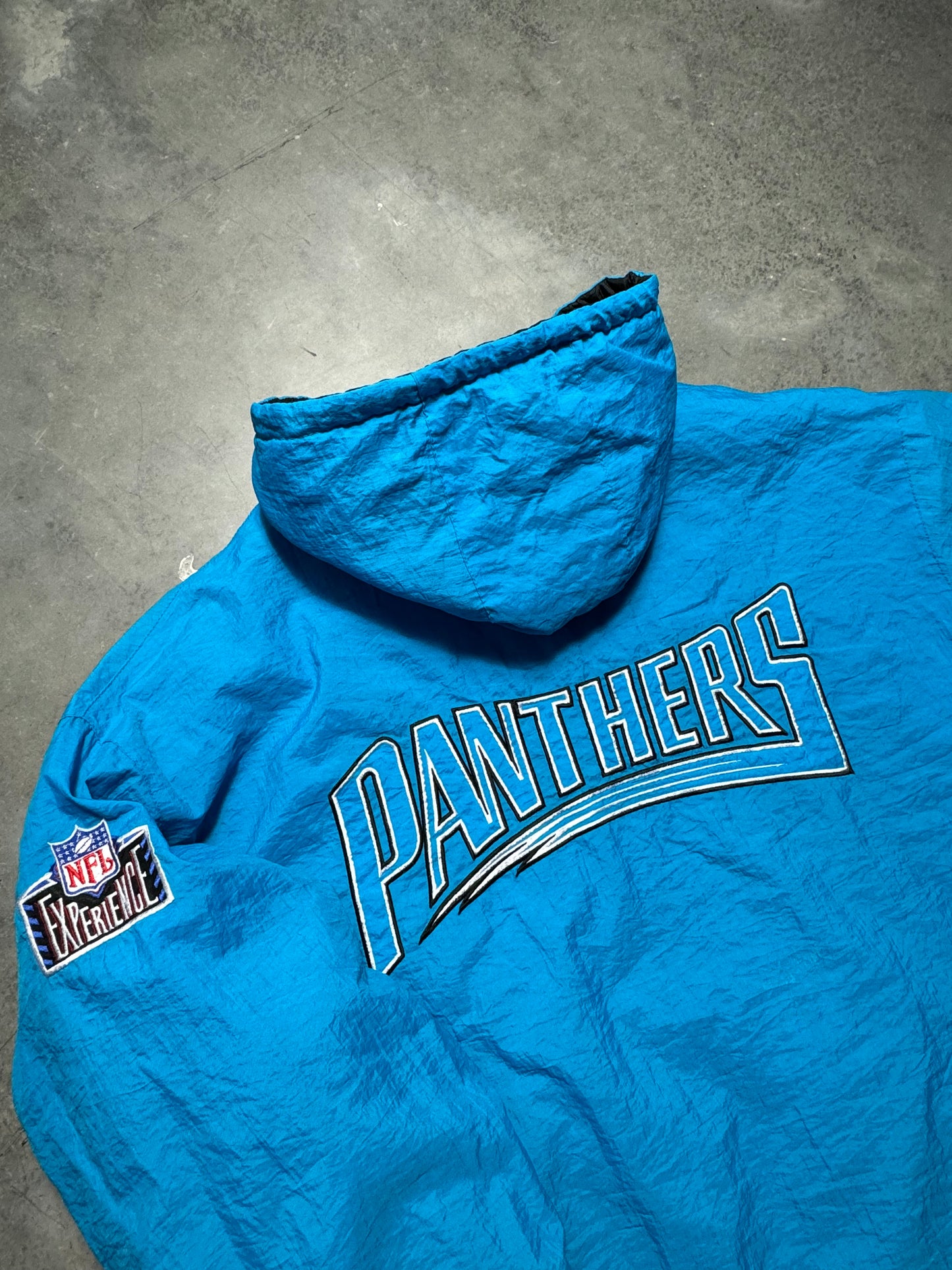 90’s Carolina Panthers Vintage Reversible Pro Player Quilted NFL Puffer Jacket (Large)