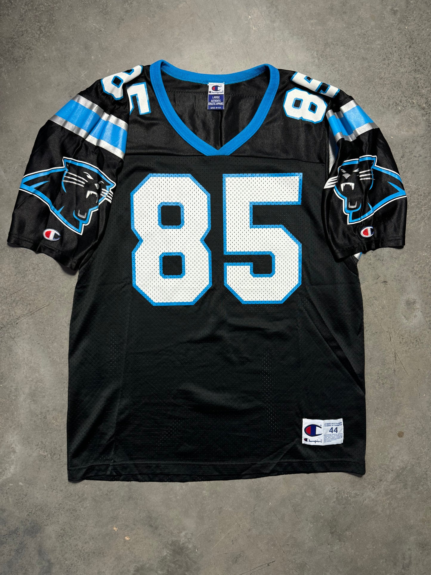 90’s Carolina Panthers Wesley Walls Vintage Black Champion NFL Jersey - Deadstock & Signed (44/Large)