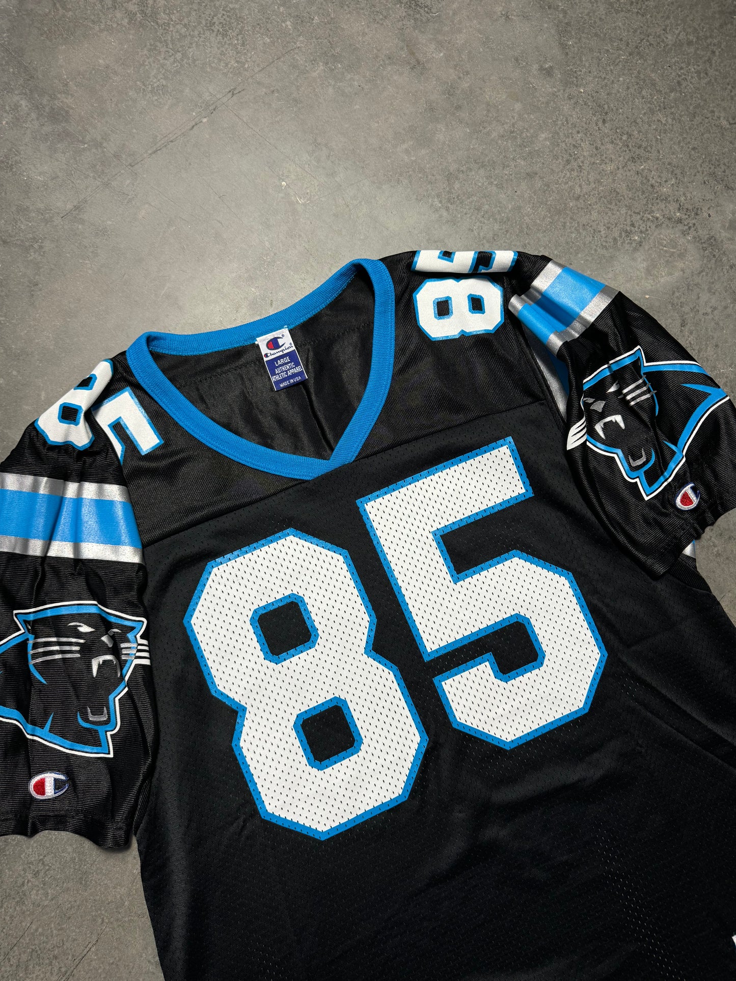 90’s Carolina Panthers Wesley Walls Vintage Black Champion NFL Jersey - Deadstock & Signed (44/Large)