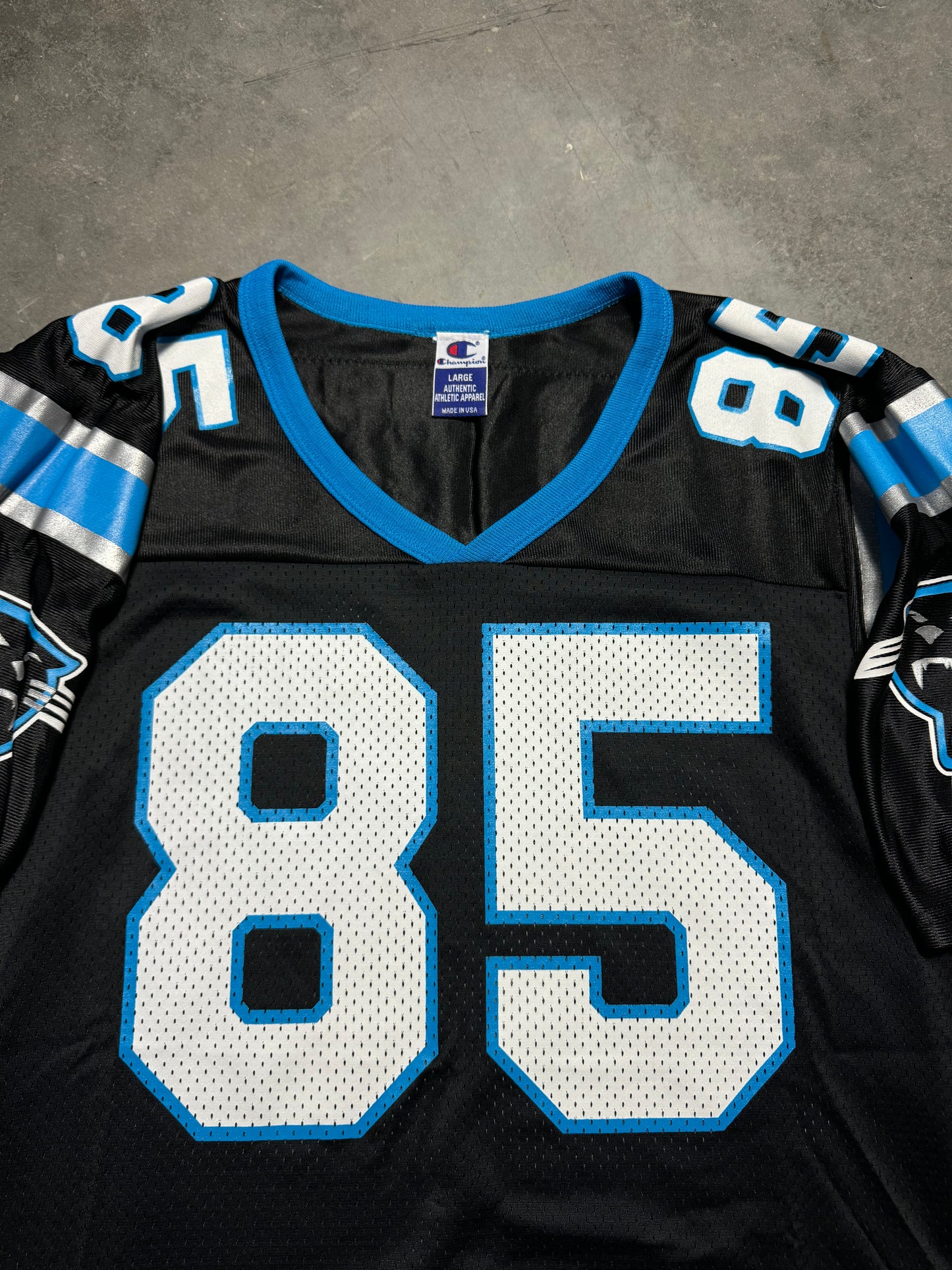 90’s Carolina Panthers Wesley Walls Vintage Black Champion NFL Jersey - Deadstock & Signed (44/Large)