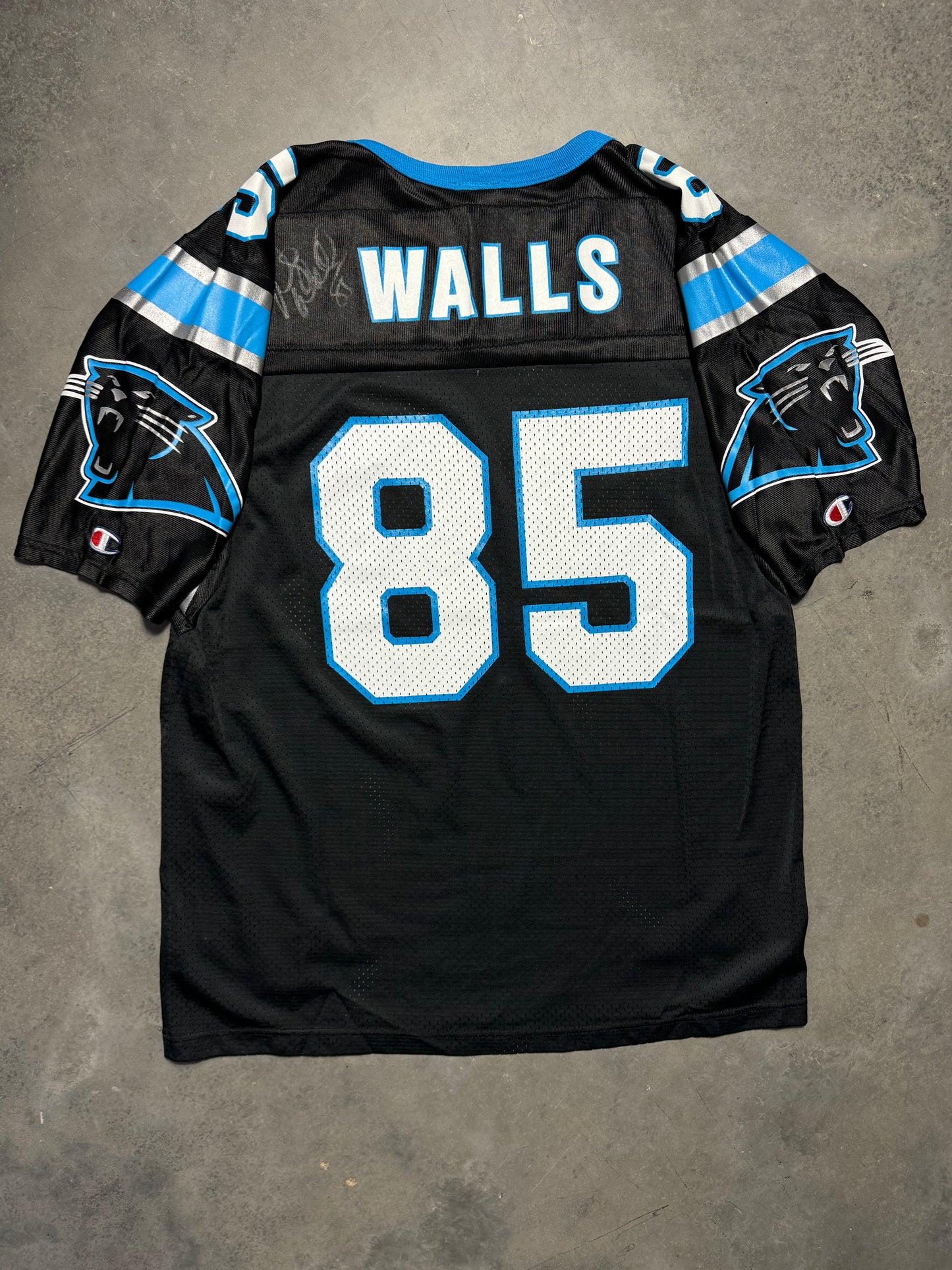 90’s Carolina Panthers Wesley Walls Vintage Black Champion NFL Jersey - Deadstock & Signed (44/Large)