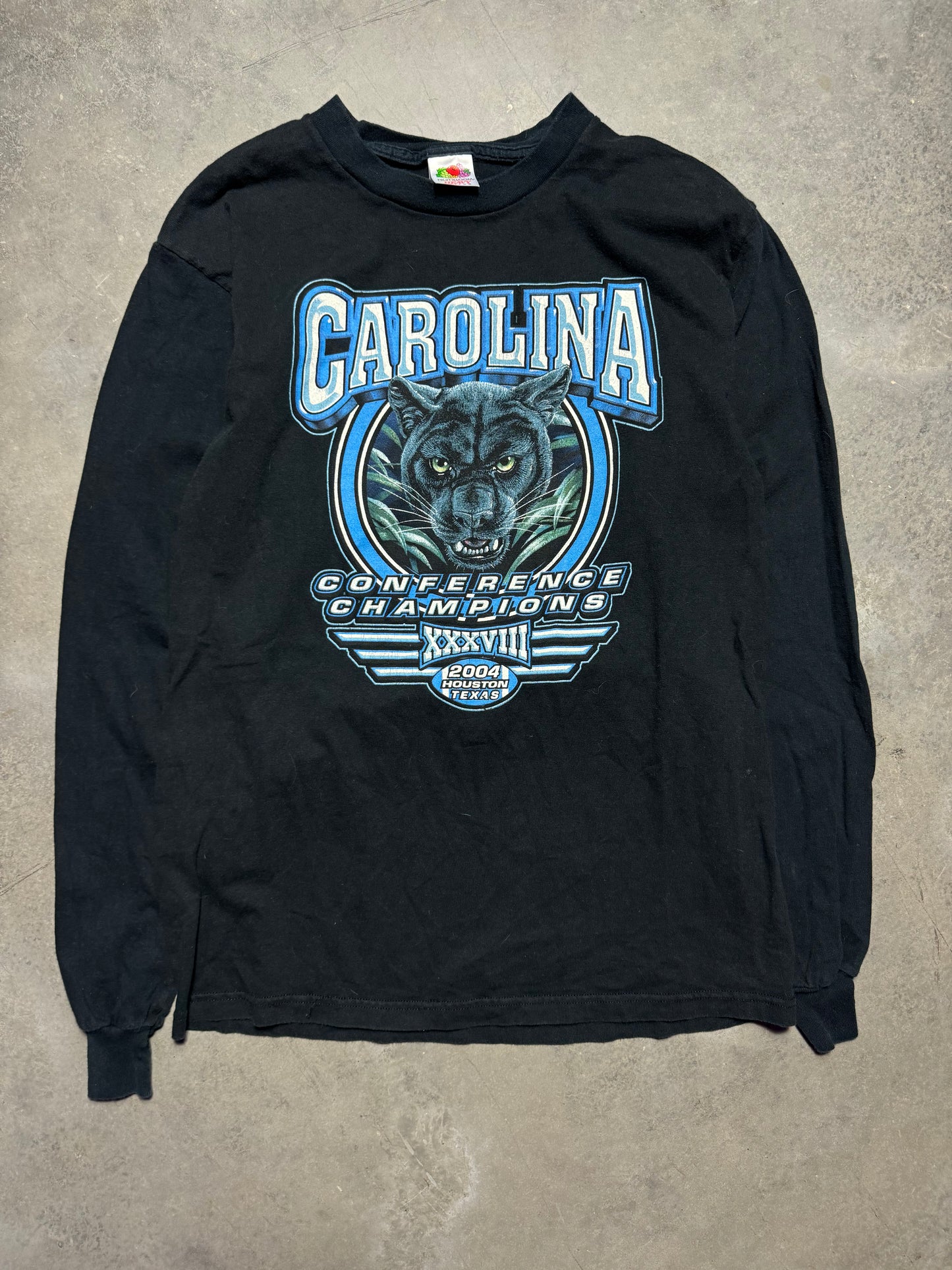 2004 Carolina Panthers Vintage NFC Conference Champions Realistic Cat Face NFL Longsleeve Tee (Medium)