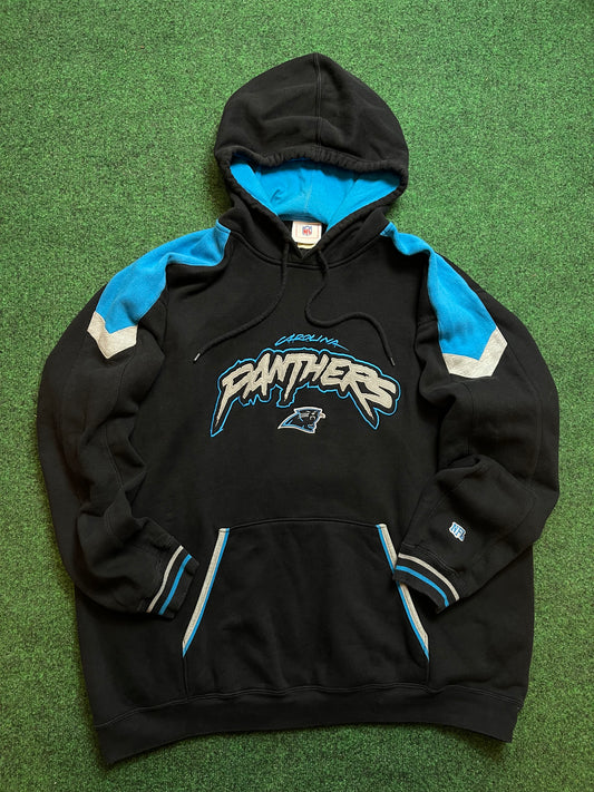 00’s Carolina Panthers Vintage Cat Scratch Font Embroidered Heavyweight NFL Hoodie (XXL)