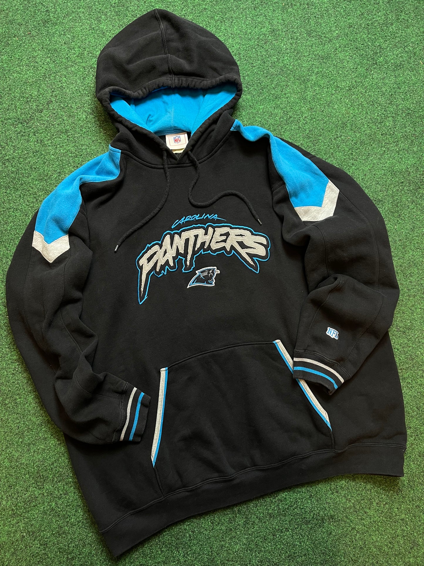 00’s Carolina Panthers Vintage Cat Scratch Font Embroidered Heavyweight NFL Hoodie (XXL)