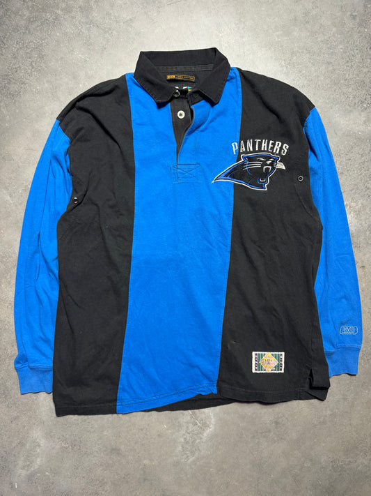 90’s Carolina Panthers Vintage Mirage Colorblocked NFL Rugby Shirt (XL)